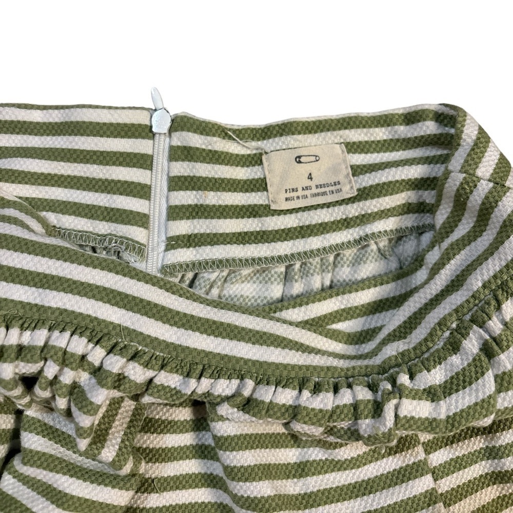 Anthropology Pins and Needles Pleated Miniskirt Green and White Stripes Size 4 - Picture 3 of 8
